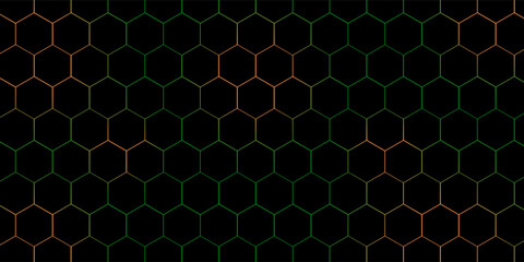 Hexagonal cyberspace green background. Hexagon grid tech pattern.