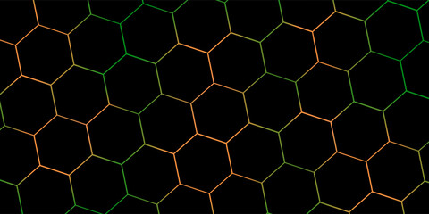 Hexagonal cyberspace green background. Hexagon grid tech pattern.