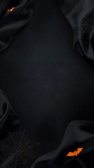 Halloween background with dark cave, bats, spiderwebs, and spooky ambiance. Suitable for Halloween party invitations, social media posts, or website banners.