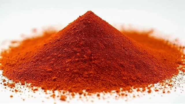 Pile of Red Powder on White Background Close-Up