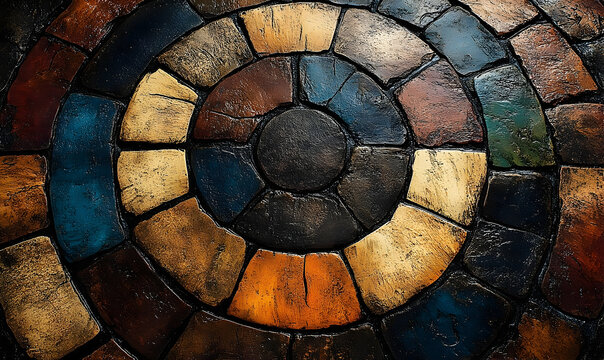 Abstract Concentric Stone Mosaic in Earthy Tones