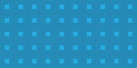 Seamless abstract square line pattern on cyan background, optical illusion style minimal geometric vector design, modern repetitive square tiles backdrop for digital and print use