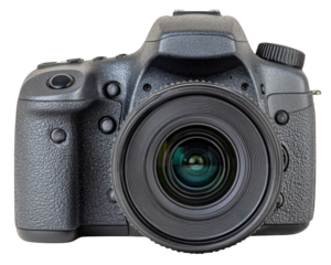 Digital camera black professional lens photography isolated transparency background technology equipment modern object closeup creative tool for capturing moments