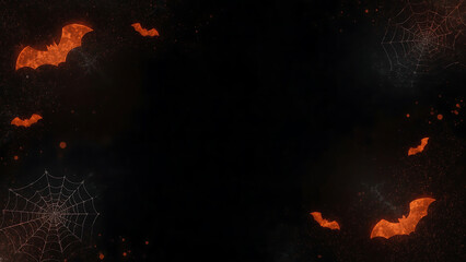 Halloween background with dark cave, bats, spiderwebs, and spooky ambiance. Suitable for Halloween party invitations, social media posts, or website banners.