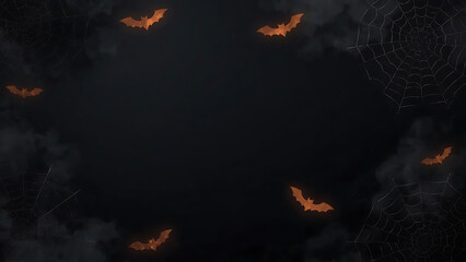 Halloween background with dark cave, bats, spiderwebs, and spooky ambiance. Suitable for Halloween party invitations, social media posts, or website banners.