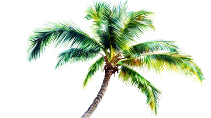 Digital painting of a coconut palm with bright green tones Transparent background, PNG