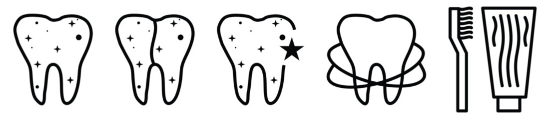 Teeth cleaning editable stroke outline icons set isolated on white background flat vector illustration.