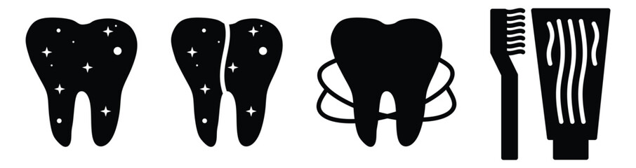 Teeth cleaning editable stroke outline icons set isolated. vector illustration.