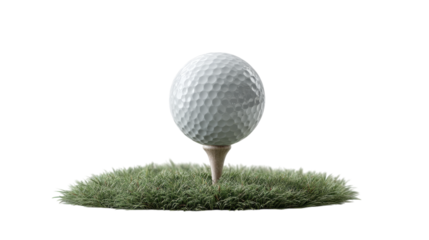 Golf Ball on Tee in Grass on Transparent Background