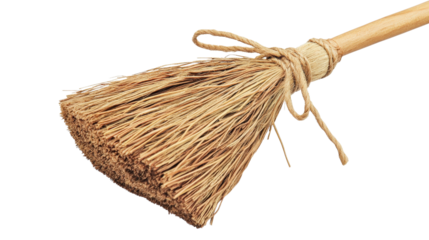 DIY handmade broom tied with string, crafts theme Transparent background, PNG