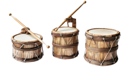 DIY handmade drum set with recycled materials, eco-friendly concept Transparent background, PNG