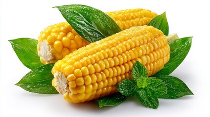 Sweet Corn on the Cob with Fresh Mint Leaves