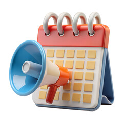 Desktop calendar and megaphone announcement concept 3D