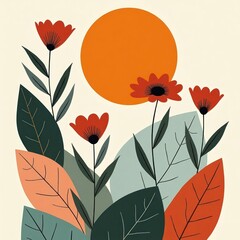 boho branch botanical art of sun and flower