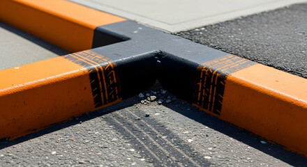 Parking Curb Protection Design In Orange And Black Colors In Parking Lots