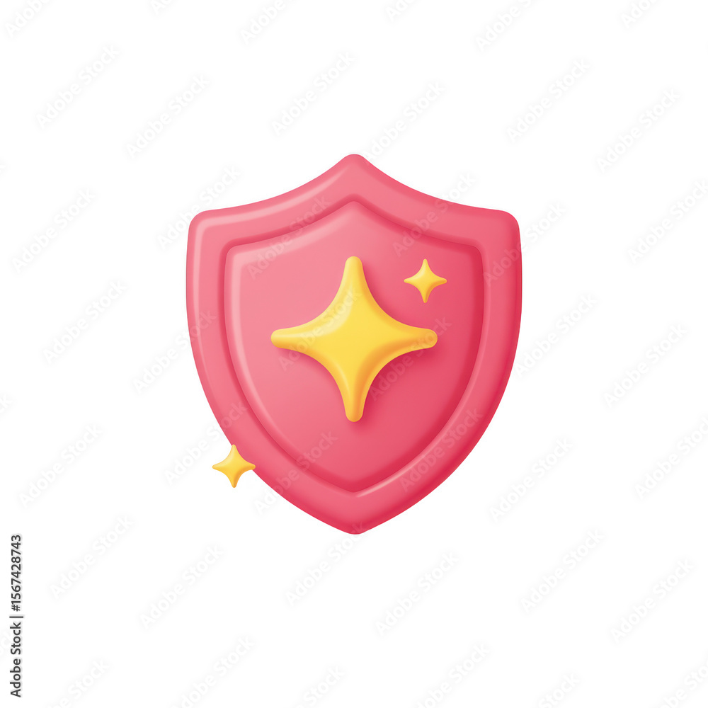 Fototapete shiny pink shield with golden star emblem and sparkles symbolizing protection security and achieveme