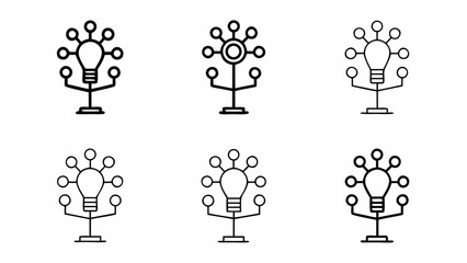 Set of six abstract icons representing ideas and connections isolated on white background