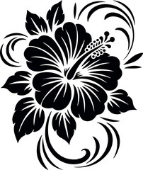 Elegant Hibiscus Bloom with Curved Stems and Leaves

