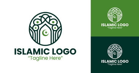 Creative Premium Green Dome and Crescent Logo for Islamic Event and Branding
