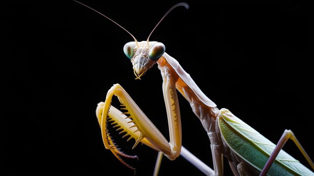 Empusa Menti Macro Portrait &ndash; Alien-Like Mantis in Dramatic Studio Lighting
