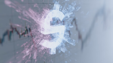 Obraz premium Glowing dollar sign symbol shattering with stock market chart background