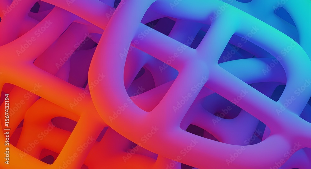 Wall mural abstract colorful tubes forming a geometric mesh pattern