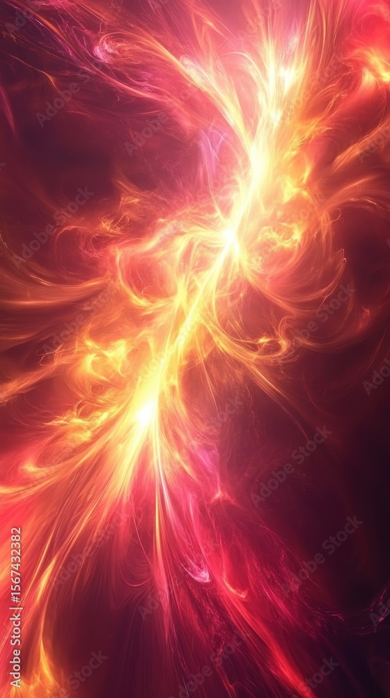 Poster Abstract swirling light patterns in vibrant red and orange