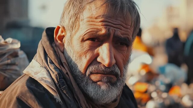 Weathered Elderly Face Reveals Life's Scars