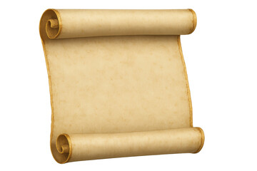 Vintage parchment scroll revealing empty surface, ready for historical document design against transparent background