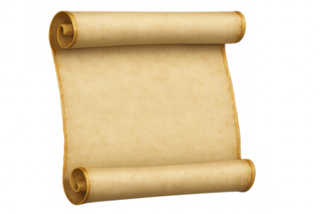 Vintage parchment scroll revealing empty surface, ready for historical document design against transparent background