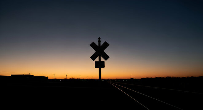 Train Crossing At Twilight Creates A Dramatic And Foreboding Scene For Transportation