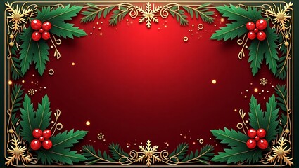 Christmas greeting card with festive fir branches, ornaments, and red balls creating a holiday border for your New Year's celebration