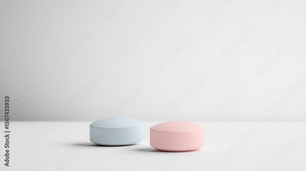 Poster Two minimalist cylindrical objects on white background