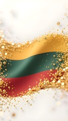 Fototapeta premium Official Flag series : Europe - A vibrant vector illustration set of national flags and patriotic ribbons with a sprinkle of gold, featuring the waving flags of Lithuania 004