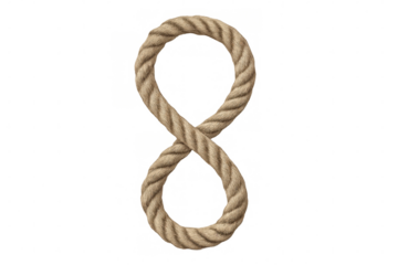 Infinity symbol crafted from braided rope, symbolizing endless connections and perpetual potential against clean transparent backdrop