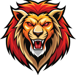 Fierce Lion Illustration with Bold Colors and Intense Expression