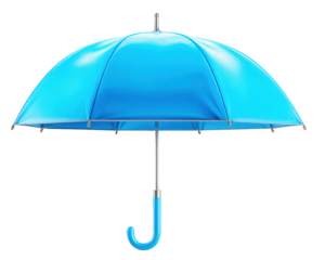 Blue umbrella waterproof curved handle isolated on transparency background rain protection classic style shiny surface metal shaft simple design practical accessory