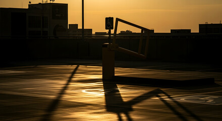 Parking Structure At Golden Hour Evokes Urban Stillness And Accessibility