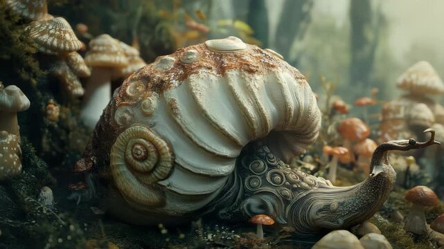 A snail that is sitting on some rocks