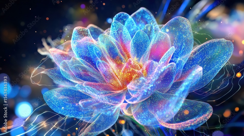 Aufkleber Glowing flower with translucent petals in dark bokeh environment