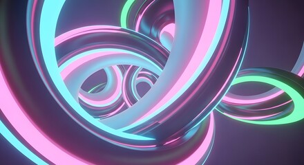 Fototapeta premium Abstract neon torus shapes in purple pink and cyan
