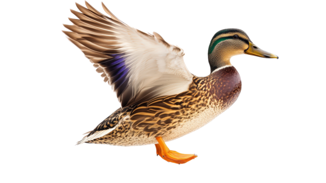 Duck flapping its wings mid-motion, natural movement captured Transparent background, PNG