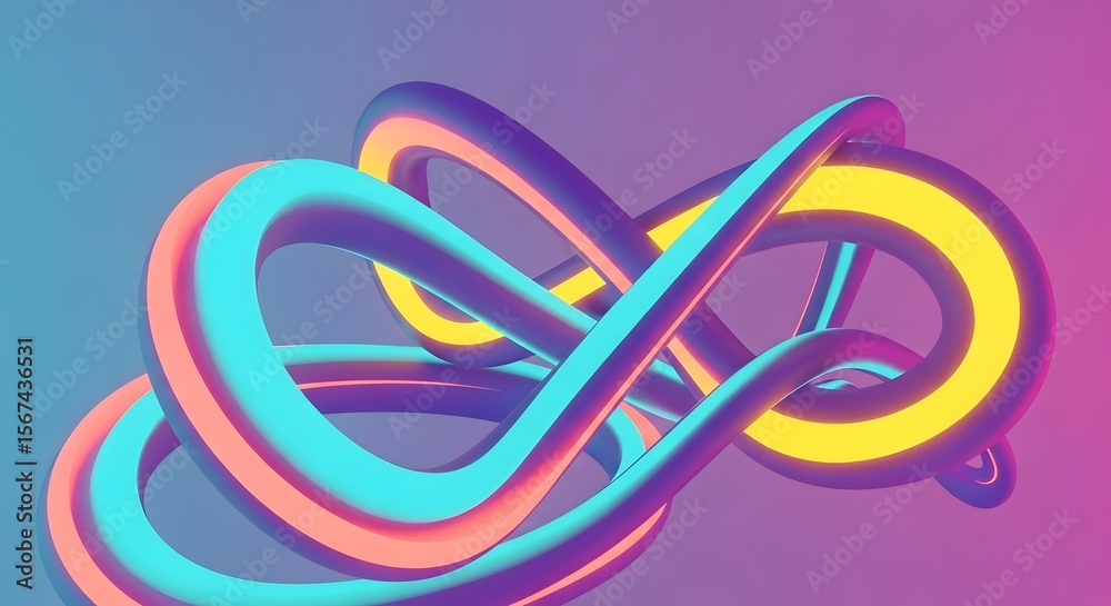 Wall mural abstract neon tubes twisting and crossing against a gradient background