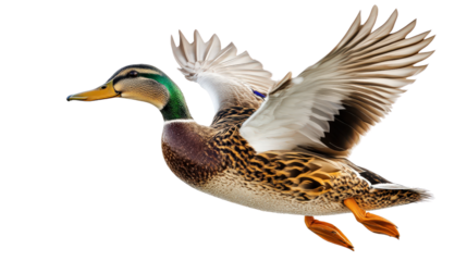 Duck flapping its wings mid-motion, natural movement captured Transparent background, PNG