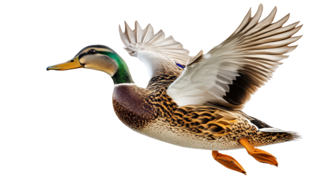 Duck flapping its wings mid-motion, natural movement captured Transparent background, PNG