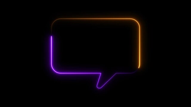 Neon Speech Bubble animation on black background. Talk bubbles motion graphics. Glowing bubble icon for comic. long oval speech bubble 4k video footage. empty speech bubbles.