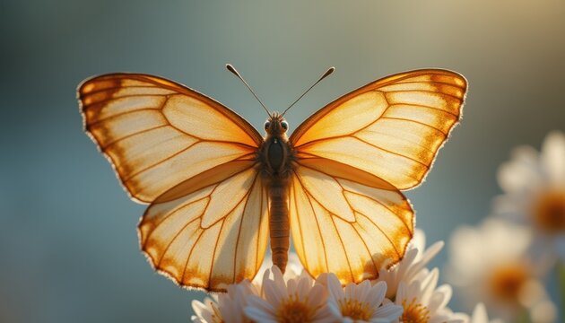 Butterfly resting on white flowers in serene garden