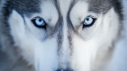 Siberian Husky staring intensely in snowy outdoor setting
