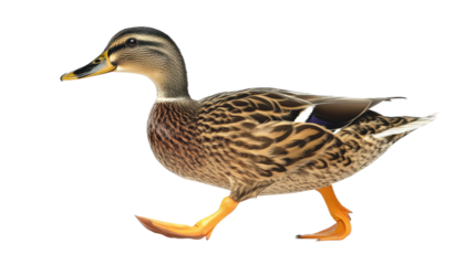 Duck mid-waddle, feathers moving gently with motion Transparent background, PNG