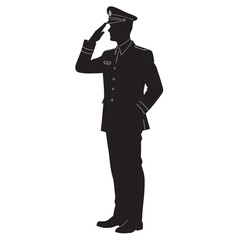 Obraz premium Black Silhouette Vector of Pilot Saluting in Uniform Representing Aviation and Professional Scene on White Background Full Ultra HD